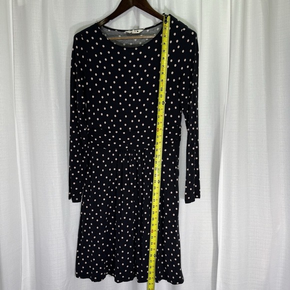 Boden Abigail Dress Womens 10R Polka Dot Navy Pink Midi Long Sleeve Jersey Knit - Picture 12 of 16